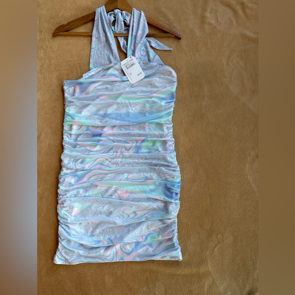 Tie die pastel ruched halter neck mini dress! Size large from Nordstrom rack!